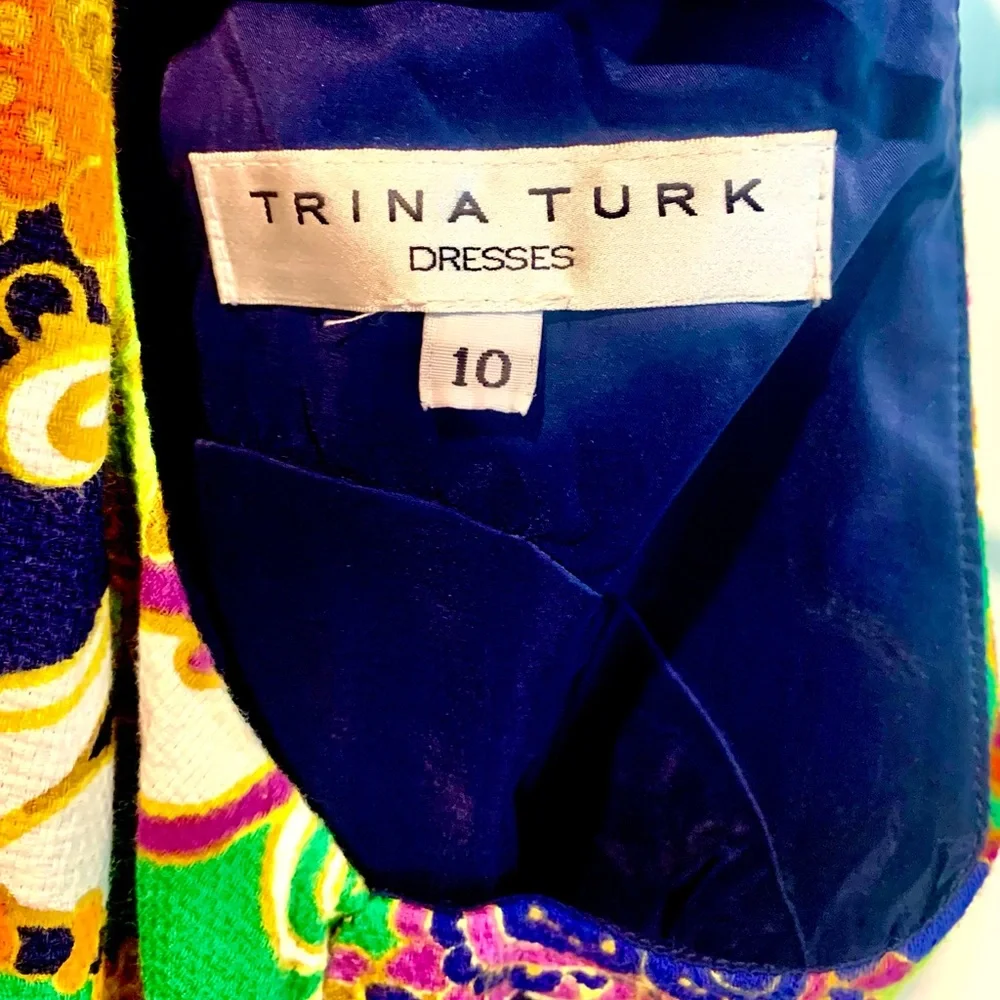 Trina Turk Colorful Patterned Sleeveless Midi Dress With Bead Detail Womens Sz10